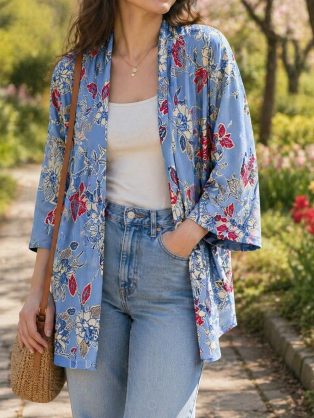 Northern Reflections Oversized Floral Kimono Cardigan Blue Red | Boho Open Front